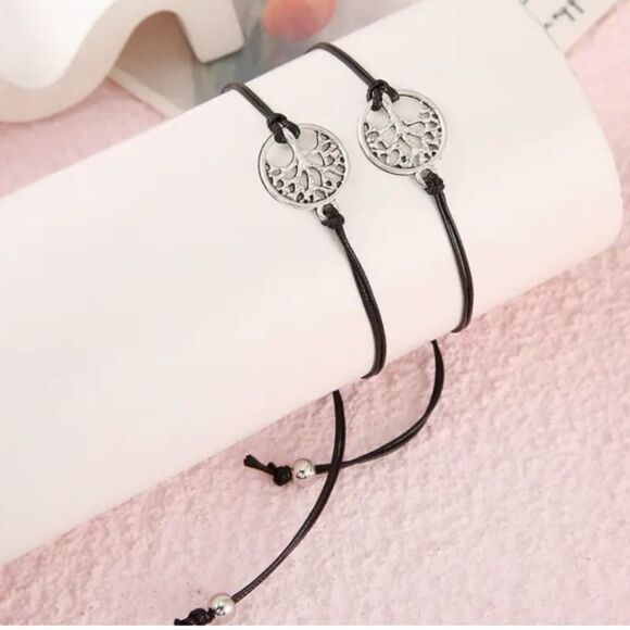 NEW PAIR TREE OF LIFE SILVER CHARM FRIENDSHIP/UNISEX ADJUSTABLE BRACELETS/POEM - Picture 5 of 5